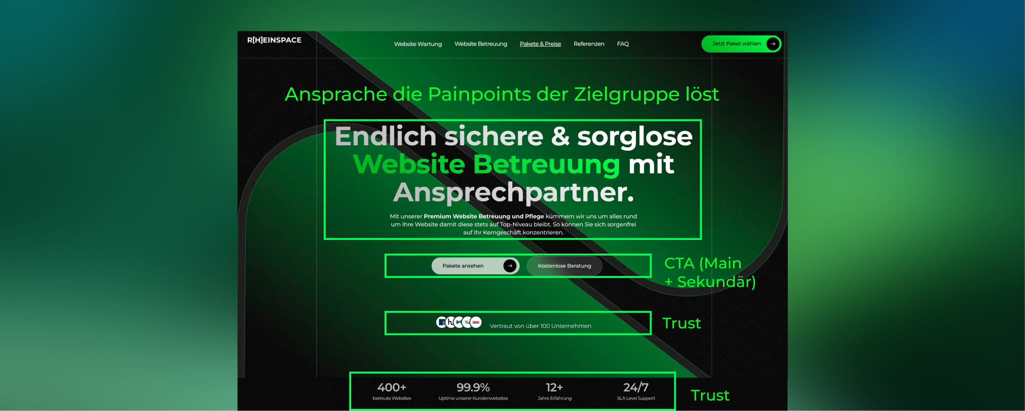 Landingpage Aufbau Hero Section