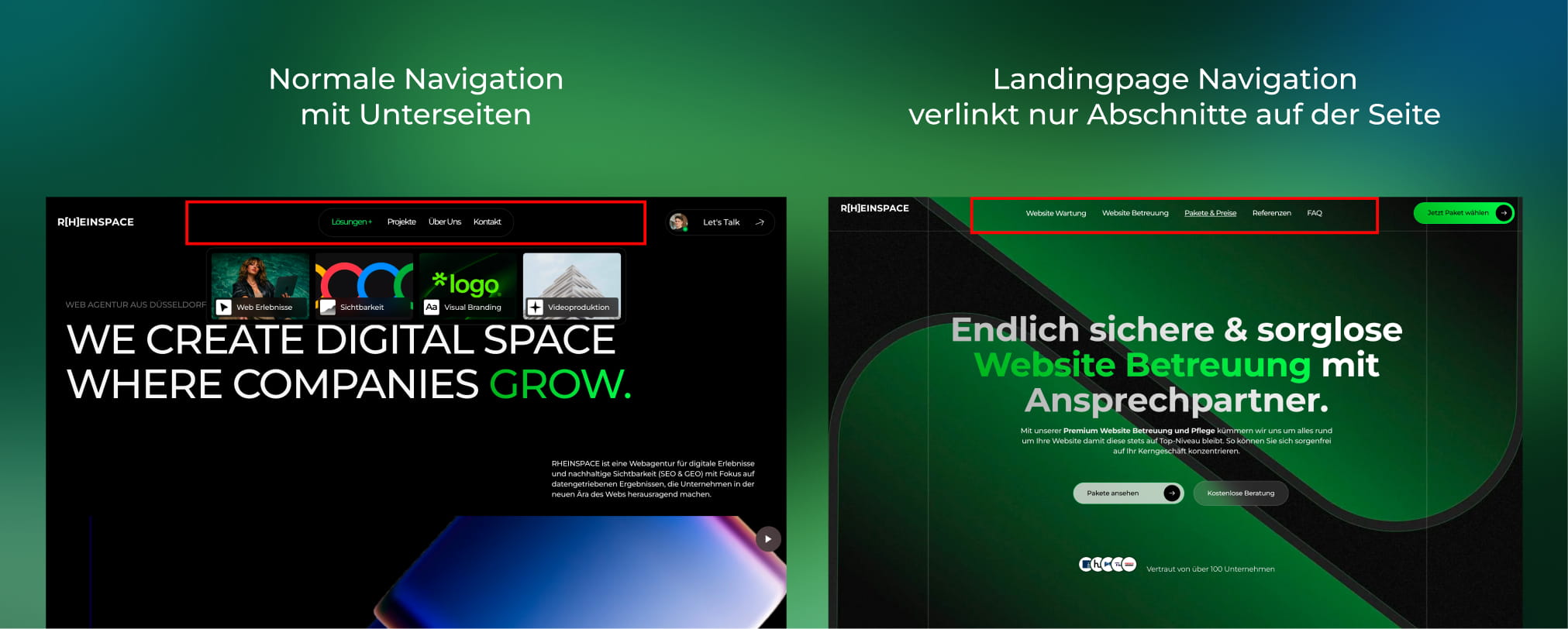 Landingpage Aufbau Navigation Section